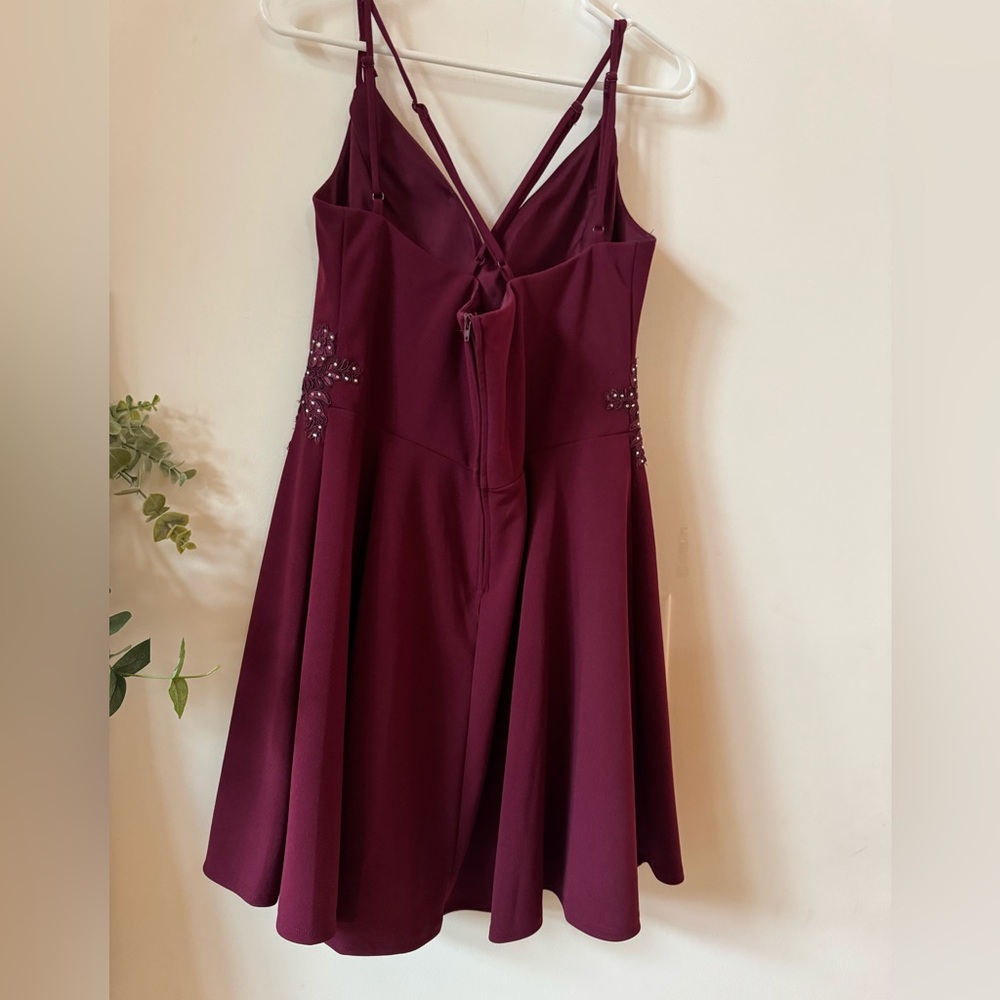 B Darlin Red Wine jr Embroidered Mini Fit & Flare Dress Size 15/16 - Picture 6 of 7